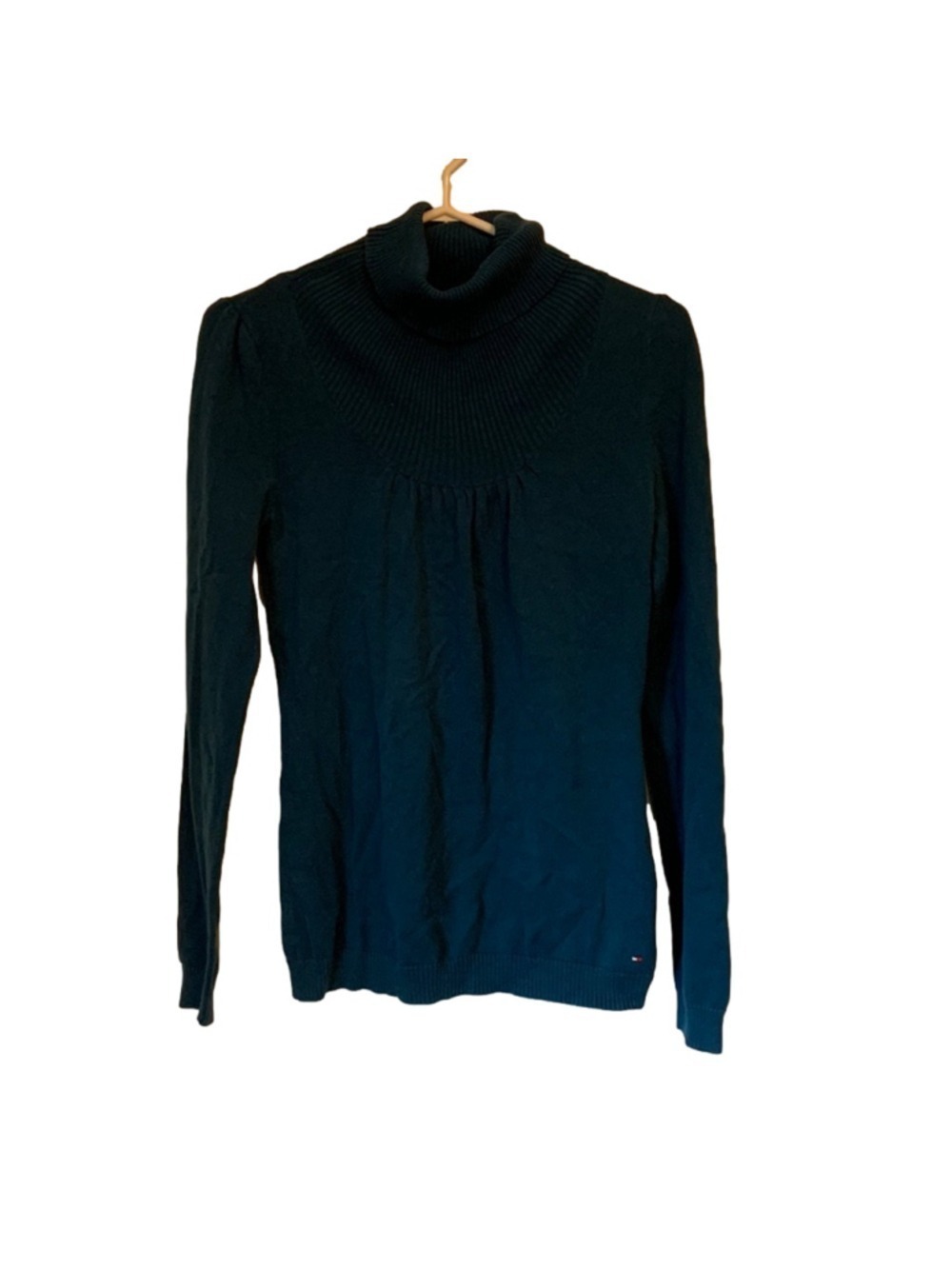 Tommy Hilfiger turquoise blue cotton turtleneck sweater pleated front medium